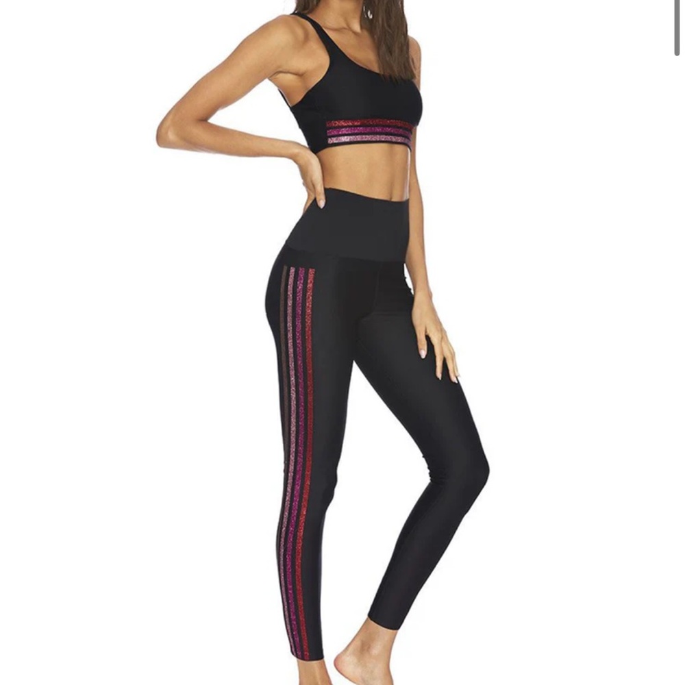 Beach Riot Knock Off: Cut the Frills: Black with Pink Stripe Activewear Set